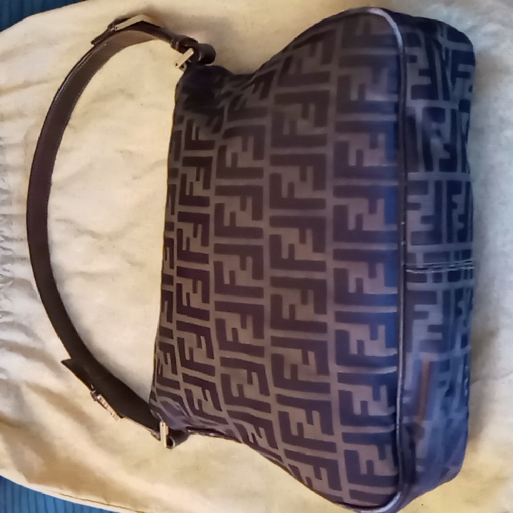 Fendi Brown Monogram Canvas Shoulder Bag with Gold-Tone Hardware - Picture 3 of 16